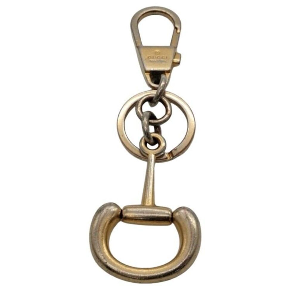 GUCCI Horsebit Keychain 1955 Gold Black Metal Men's Women's Keyring